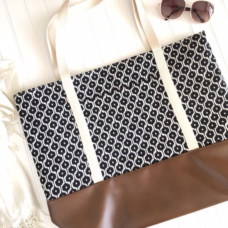 Tote Bag Canvas Tote Bag Tote Bag with Zipper Large Canvas Tote Bag Tote Bag with Pockets Tote Bag evjf Black patterned Tote Bag