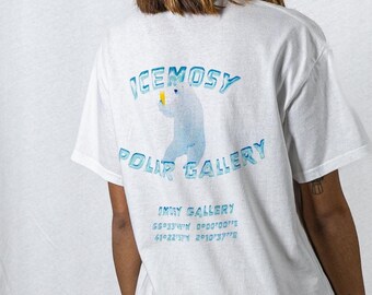 Polar bear white unisex two-side printed tshirt streetwear urban tee animal women loose fit college party club tee birthday Xmas gift f him