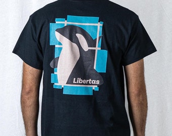 Whale black unisex two-side printed t shirt streetwear urban tee animal women loose fit college party men tee gift for him bachelor party