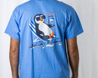 Penguin blue unisex two-side printed t shirt streetwear tee animal women loose fit college party club tshirt birthday xmas gift for him her