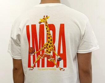 Giraffe basketball unisex two-sided white tshirt streetwear urban tee animal women loose fit college party tshirt birthday Xmas gift for him