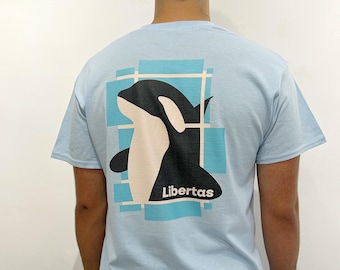 Whale blue unisex two-side printed t shirt streetwear urban tee animal women loose fit college party men tee gift for him bachelor party