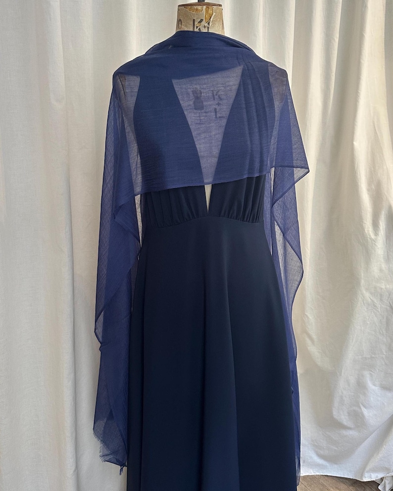 Navy Blue Cashmere Shawl, Sheer Lightweight Evening Wrap, 100% Cashmere Stole, Wedding Guest & Mother of the Bride Cover Up