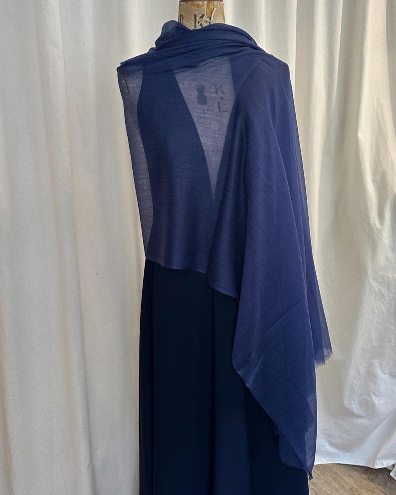 Navy blue Cashmere Shawl, Sheer Lightweight Evening Wrap, 100% Cashmere Stole, Wedding Guest & Mother of the Bride Cover Up