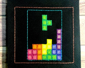 Décoration murale brodée à la main Tetris Blocks - 6 x 6"