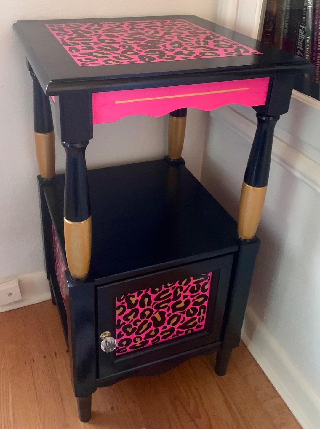 Leopard Cheetah Print End Table With Compartment 29x15” - Hand-painted - Etsy