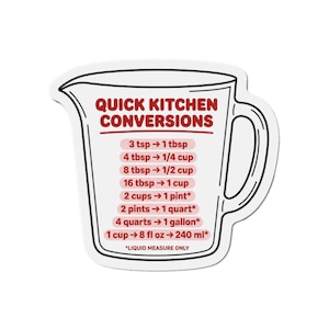 Quick Kitchen Conversions Die-Cut Magnet | Measuring Cup Conversion Chart