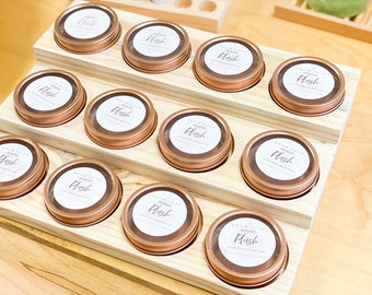 12 Hole Balm Tin Display: Wood, Tiered Organizer