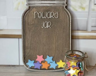 Reward Jar / Kids Reward Chart / Teacher Reward Jar with glass storage jar for tokens