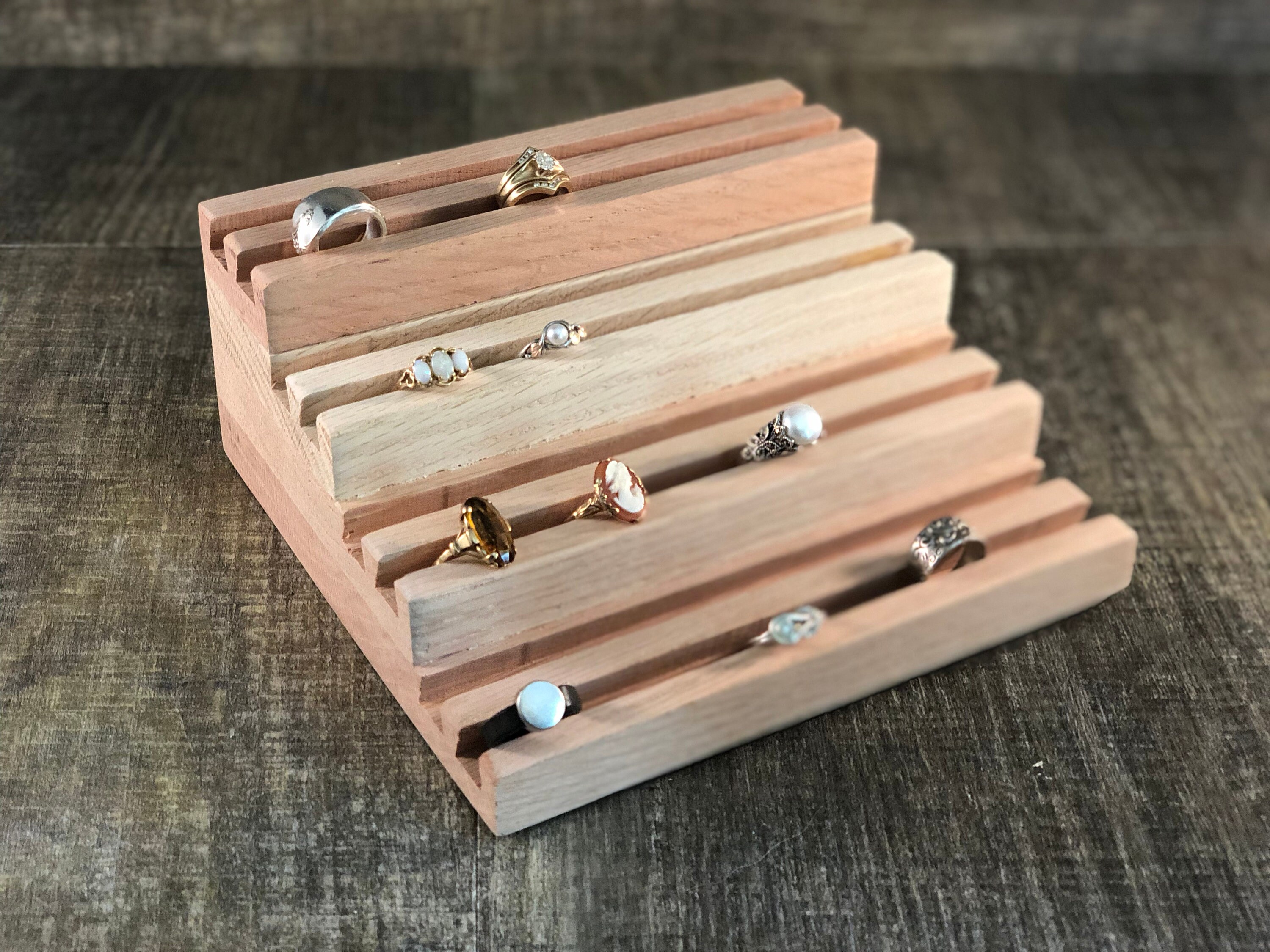 OAK Tiered Jewelry Store Ring Display / Multiple Ring Holder / Etsy