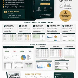 Peut inclure: Suite de gestion numérique MoneyPilot pour auto-entrepreneurs, incluant des outils Excel pour la trésorerie, la facturation, les dépenses et des tableaux de bord. Comprend un guide PDF sur les erreurs à éviter, des mises à jour à vie et un accès immédiat.
