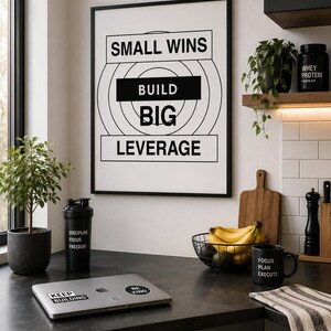 Kleine overwinningen leiden tot grote impact - Printbare muurdecoratie, motiverende kantoordecoratie, minimalistische zakelijke quote, [Digitale download]