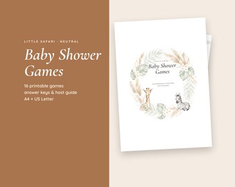 Safari Baby Shower Games Bundle, 16 Printable Games, Jungle Animal Gender Neutral Shower, Bingo, Advice Cards, Diaper Raffle, Instant PDF