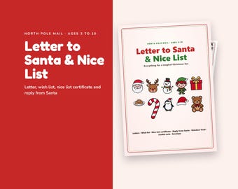 Carta a Papá Noel para imprimir, Certificado de la lista de niños buenos, Lista de deseos de Navidad, Carta de Papá Noel, Etiquetas de comida para renos, Caja de Nochebuena para niños
