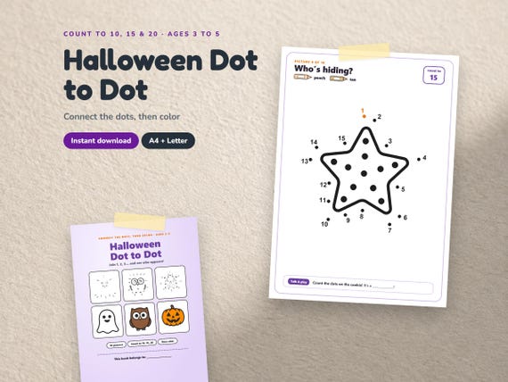 Halloween Dot to Dot, Ages 3-5
