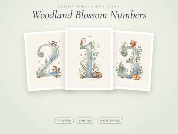 Woodland Nursery Numbers 0-9, Sage Blue
