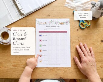 Tabla de tareas para niños, tarjetas de tareas con imágenes, tabla de recompensas, rutina matutina y nocturna, tabla de responsabilidades para niños pequeños de 3 a 10 años, PDF imprimible