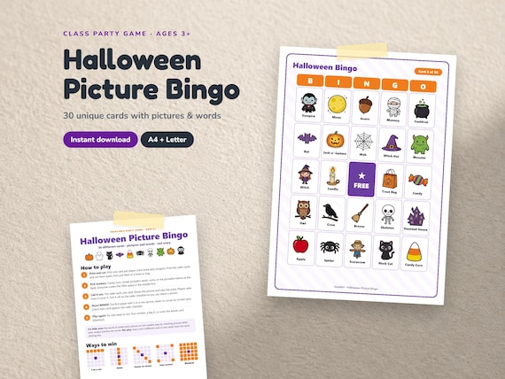 Halloween Picture Bingo, 30 Cards