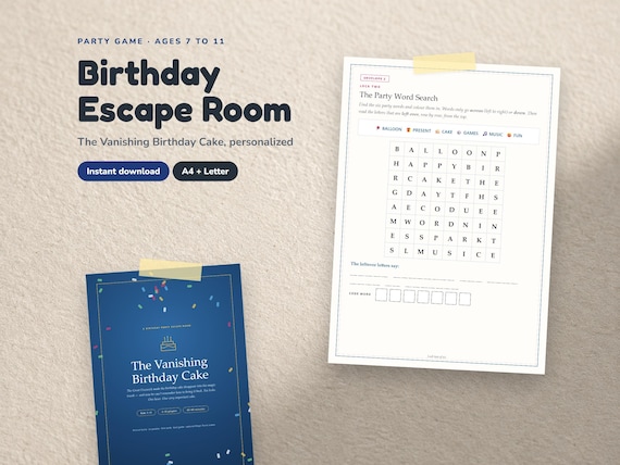 Birthday Party Escape Room for Kids 7-11