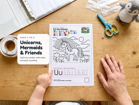 Unicorn, Mermaid & Princess Color by Number