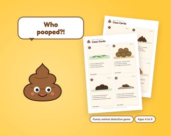 Juego "¿Quién hizo caca?" para niños, divertido juego de detectives de caca de animales, actividad científica imprimible, tarjetas para emparejar animales, edades de 4 a 9 años, PDF