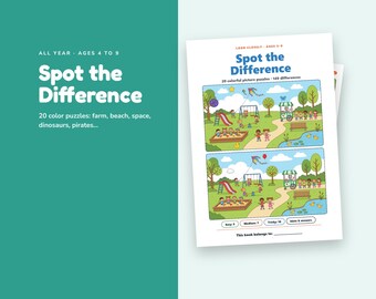 Encuentra las diferencias para niños de 4 a 9 años, rompecabezas de imágenes a color, imprimible de Encuentra las diferencias, juegos mentales, libro de actividades para momentos de tranquilidad