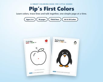 Printbaar kleurboek voor peuters, leer kleuren, grote eenvoudige pagina's, leeftijd 2-4, overtrekken en vormen, activiteit voor kleuters, schermvrij PDF