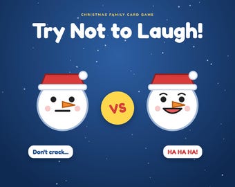 Juego de cartas navideñas "Intenta no reírte" para niños, juego imprimible para fiestas familiares, chistes navideños y caras graciosas, actividad para el aula.