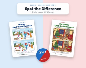 Paquete de juegos "Encuentra las diferencias" para niños de 4 a 9 años, 60 rompecabezas de imágenes a color, libro de "Encuentra las diferencias", actividad para momentos de tranquilidad, descarga imprimible.