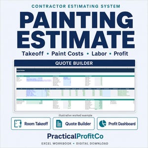 Painting Estimate Spreadsheet: Contractor Quote, Takeoff, Job Costing and Profit Calculator Excel Template