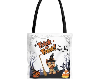 Halloween Puppy Tote Bag | Witch Dog, Candy Corn, Trick or Treat Design