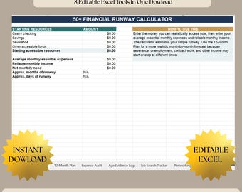50+ Layoff Financial & Job Search Toolkit | Excel Workbook (Digital Download)