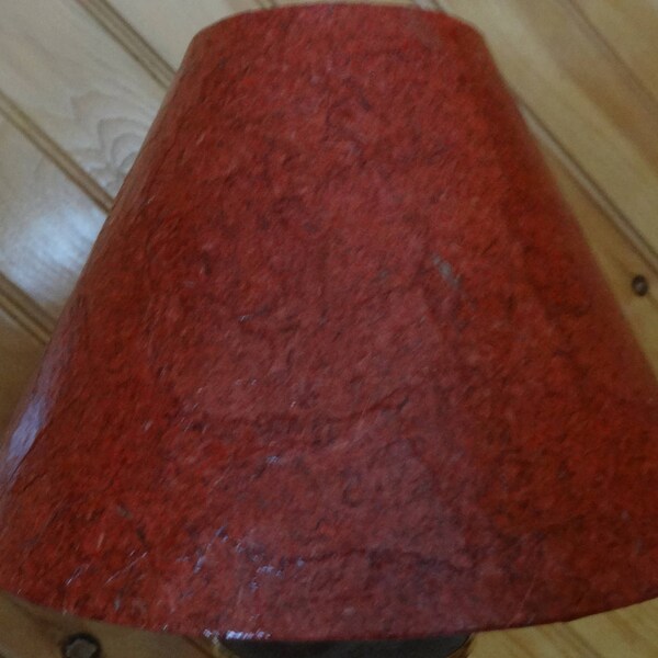 Red Lampshade - Small/Medium Decoupage Shade using Handmade Organic Red Paper w/ Black, Brown, Red Fibers