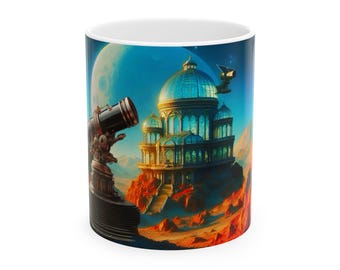Moonlit Observatory Mug | Space Temple Telescope Ceramic Mug