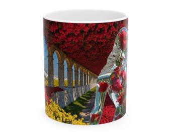 Surreal Rose Cloaked Figure Mug | Floral Archway Ceramic Mug