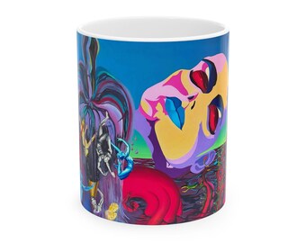 Psychedelic Pop Art Face Mug | Ceramic Coffee Cup 11oz 15oz
