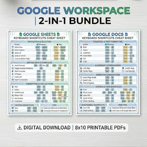 Google Sheets and Google Docs Keyboard Shortcuts Cheat Sheet Bundle | Productivity Tool for Office & Students | Digital Download 8x10 PDF