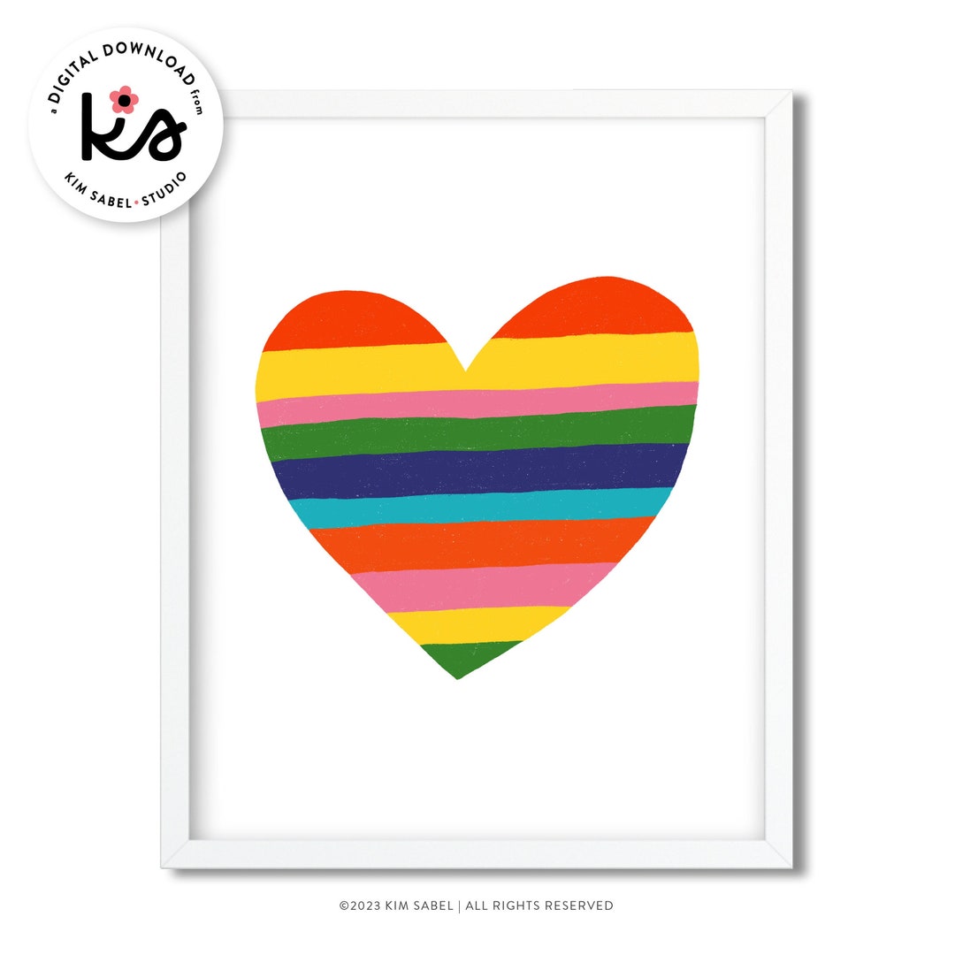 Heart Art Print, Rainbow Art Print, Love Art Print, Modern Art Print ...