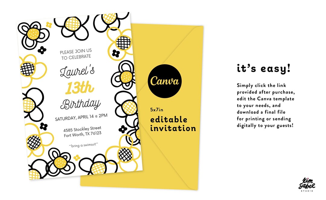 Digital Invite Template, Canva Invite, Digital Invitation, Teen Girl