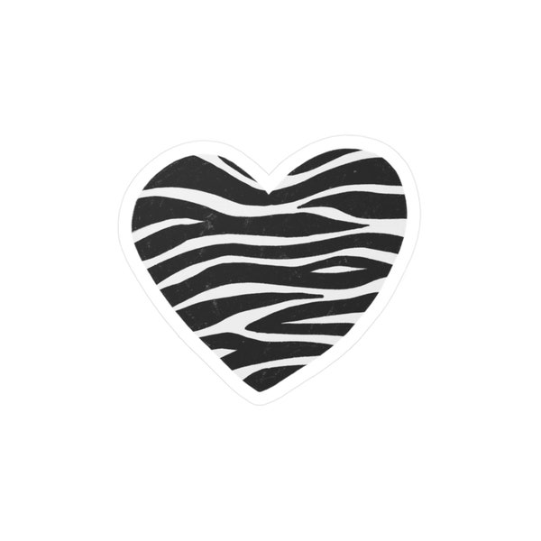 Zebra Heart Waterproof Vinyl Sticker, Waterproof Vinyl Sticker, Removable Vinyl Sticker, Laptop Sticker, Phone Sticker, Car Sticker