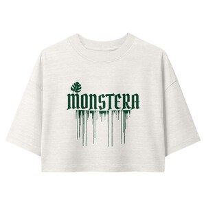 Women’s Monstera T shirt - 100% cotton, Cropped, boxy fit, Oversized sleeves