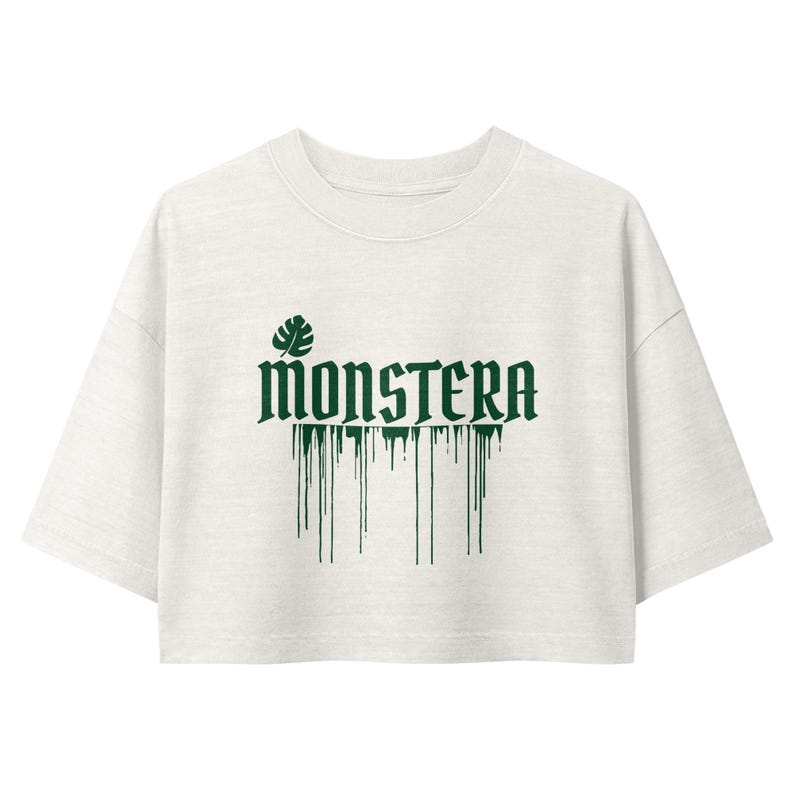 Women’s Monstera T shirt - 100% cotton, Cropped, boxy fit, Oversized sleeves