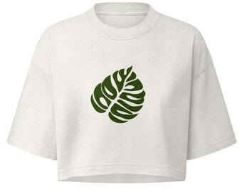 Monstera Pattern T Shirt - Plant Mom Crop Tee, Plant Lover Gift Ideas, 100% Cotton
