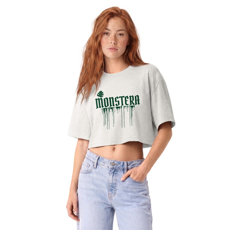 Women’s Monstera T shirt - 100% cotton, Cropped, boxy fit, Oversized sleeves