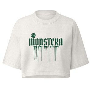 Women’s Monstera T shirt - 100% cotton, Cropped, boxy fit, Oversized sleeves