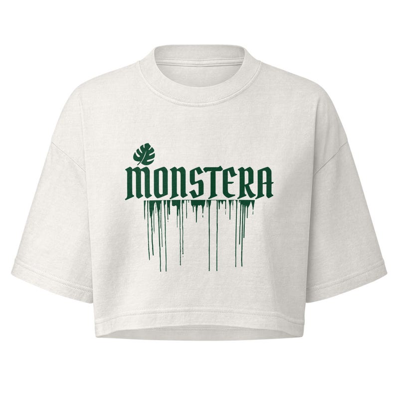 Women’s Monstera T shirt - 100% cotton, Cropped, boxy fit, Oversized sleeves