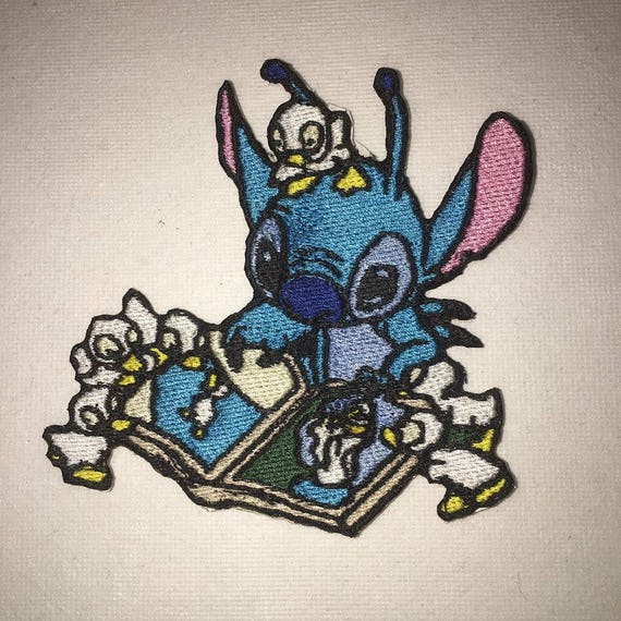 Iron On Patch Disney Inspired Fan Art Stitch from Lilo and Stitch Reading  to Ducks