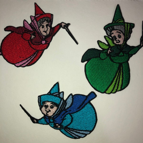 Iron On Patch Inspired Fan Art Flora, Fauna and Merryweather from Sleeping Beauty