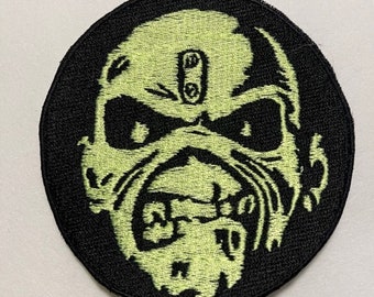 Iron On Patch Inspired Fan Art Iron Maiden Eddie Logo (Black Light Reactive)