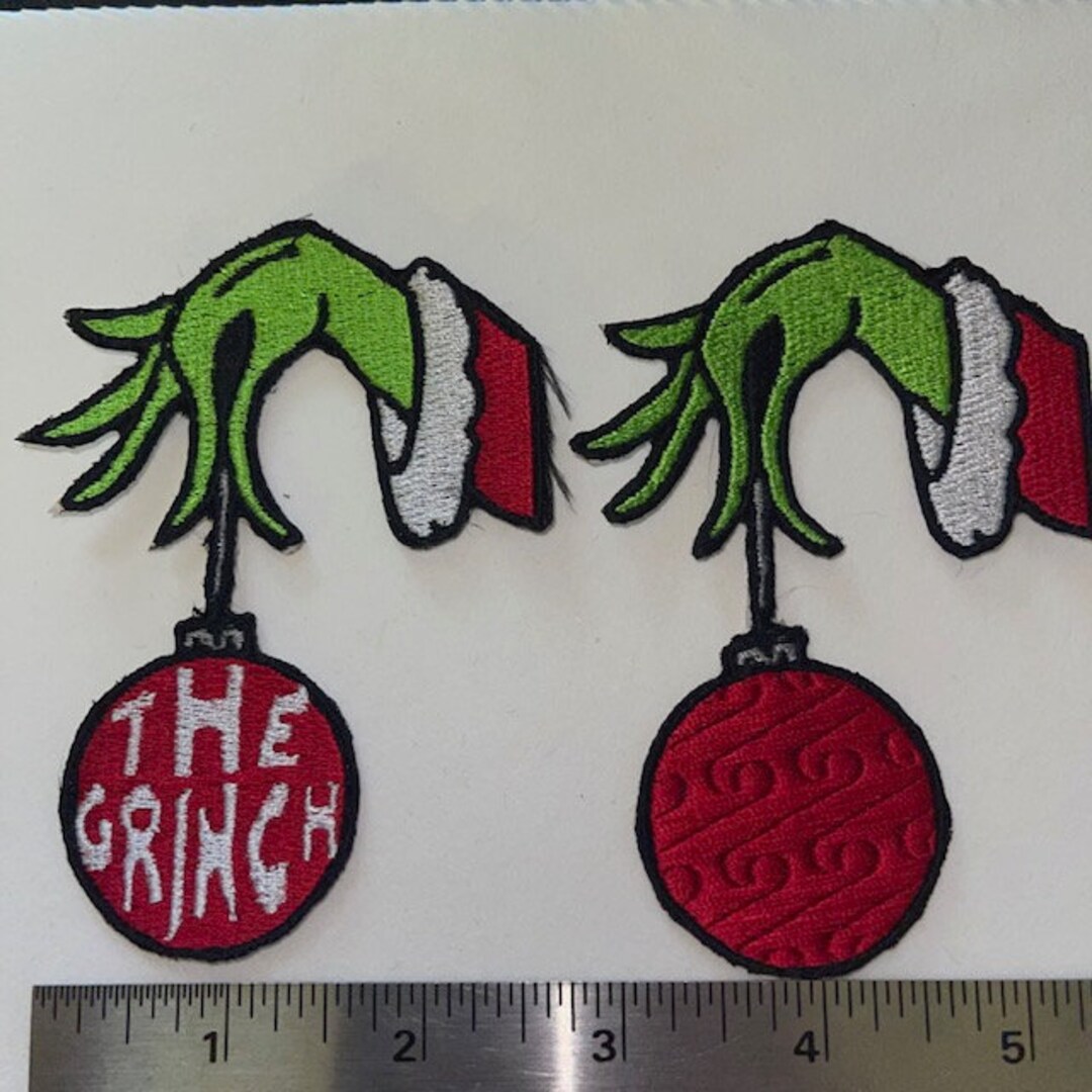 Iron on Patch, Fan Art, Inspired Grinch Hand Holding Ornament with or